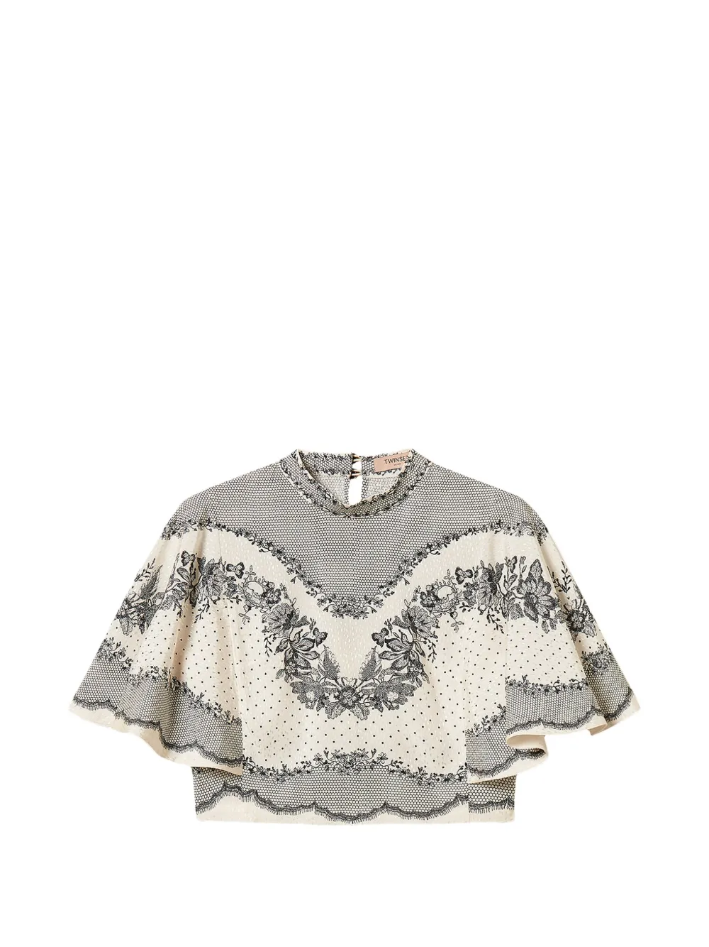 TWINSET Jacquard-Satinbluse mit Blumen- und Polka Dots - Nude
