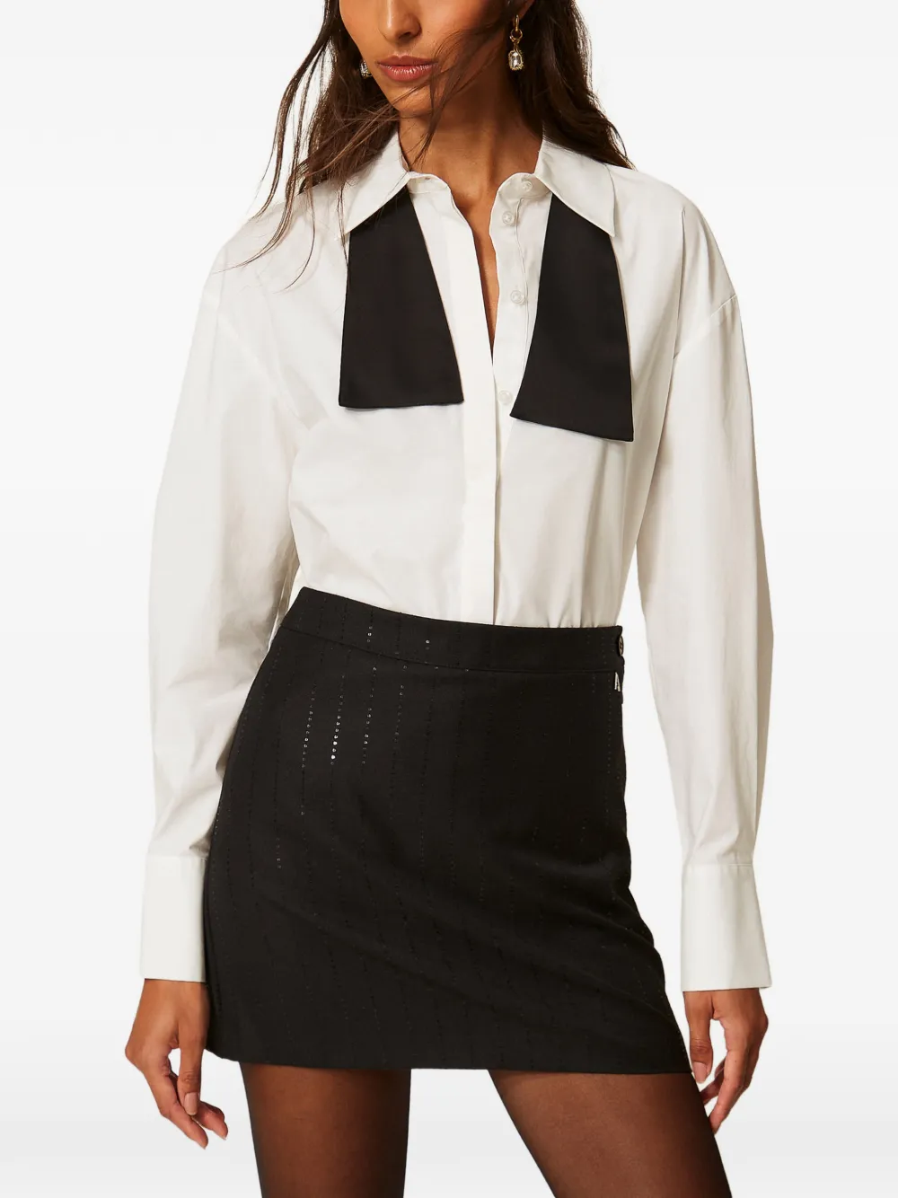 TWINSET Popeline blouse met geplooide vlinderdas Wit