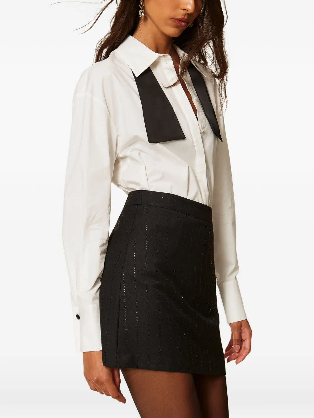 TWINSET Popeline blouse met geplooide vlinderdas Wit