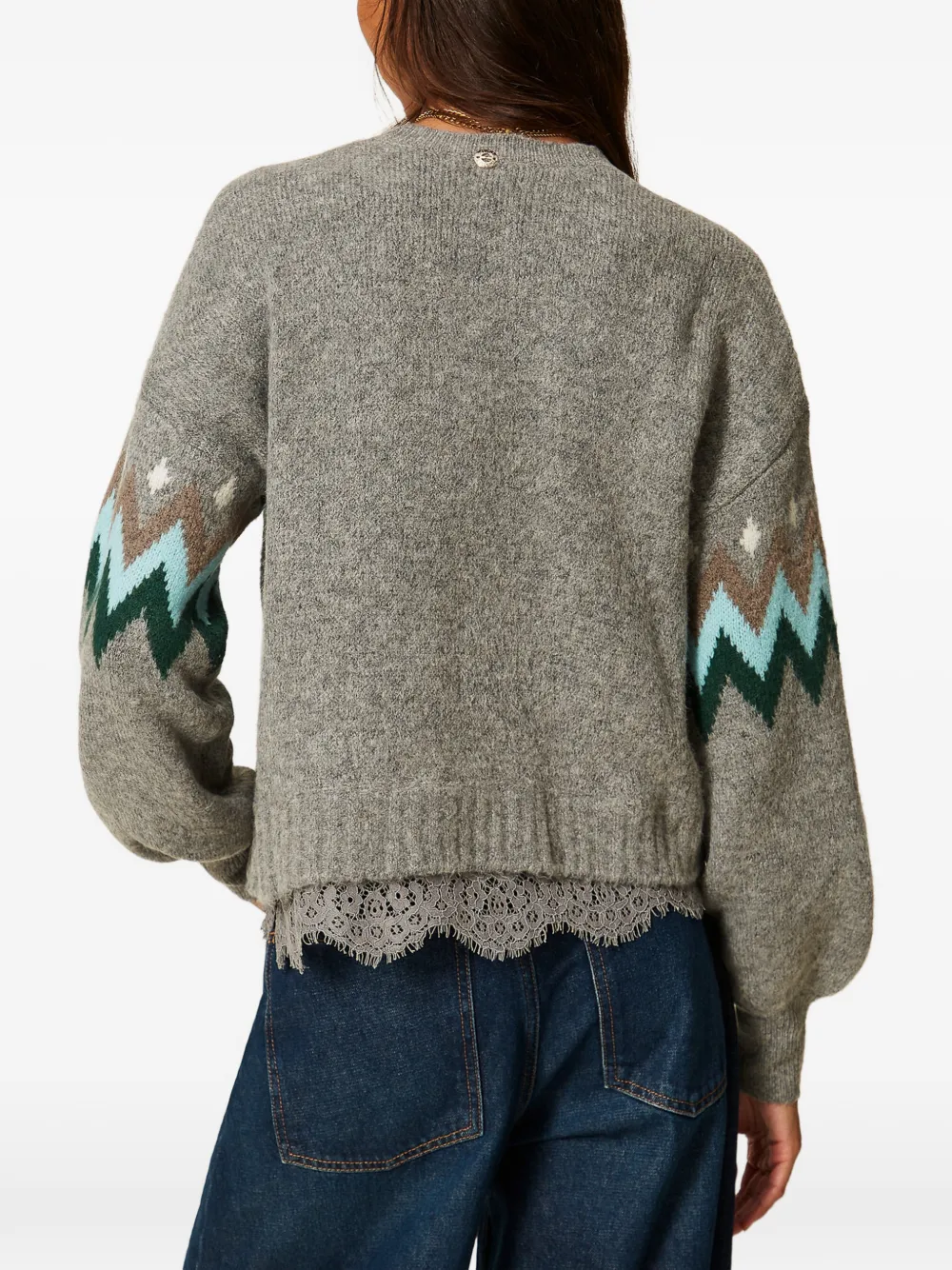 TWINSET Trui met kant en jacquard Grijs