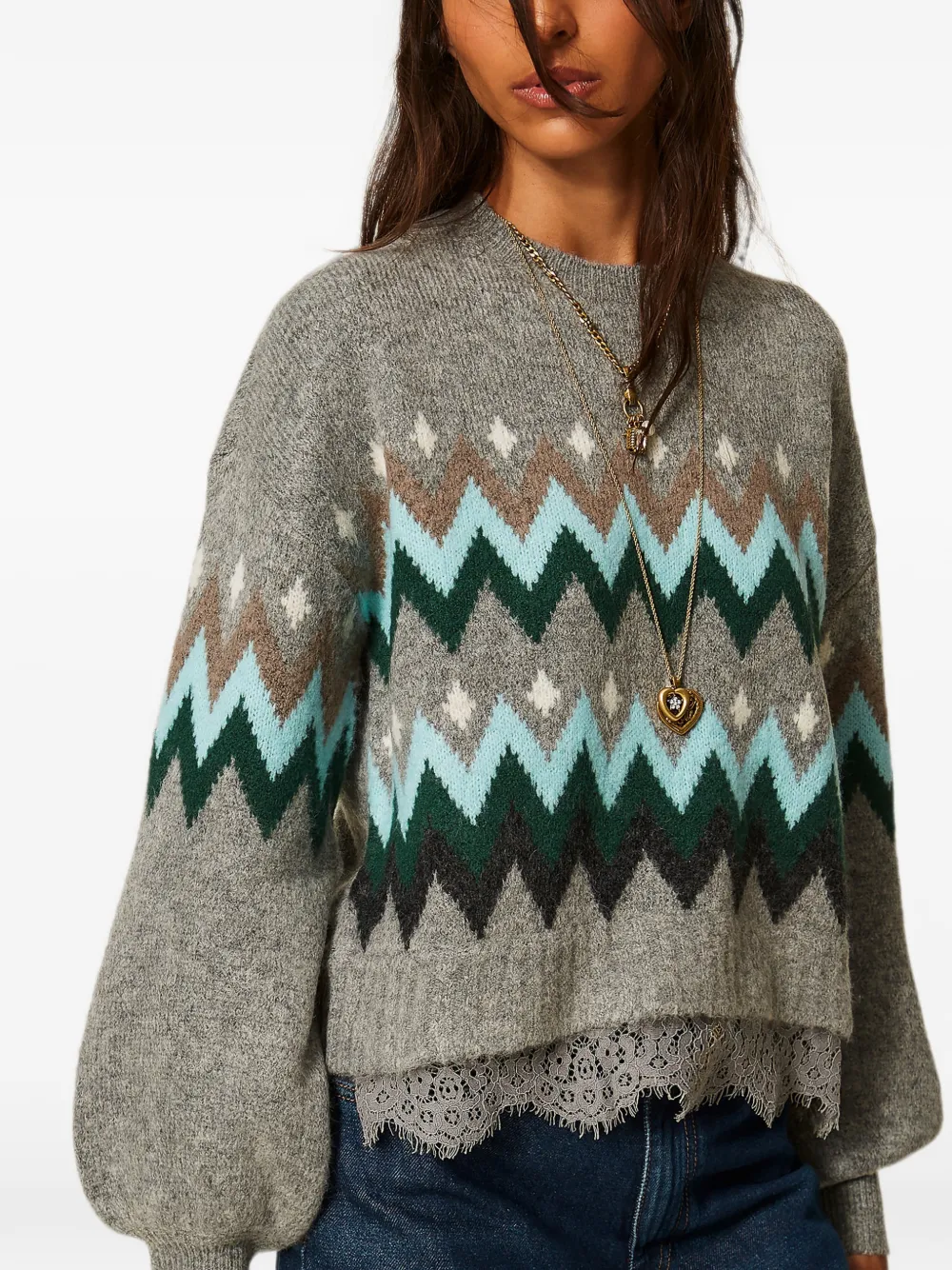 TWINSET Trui met kant en jacquard Grijs