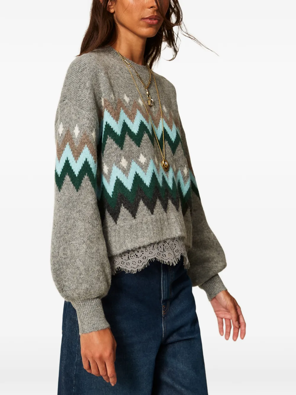 TWINSET Trui met kant en jacquard Grijs