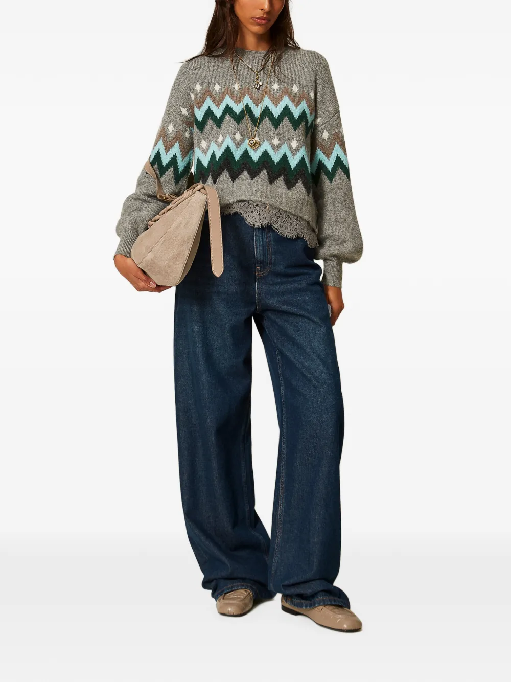 TWINSET Trui met kant en jacquard Grijs