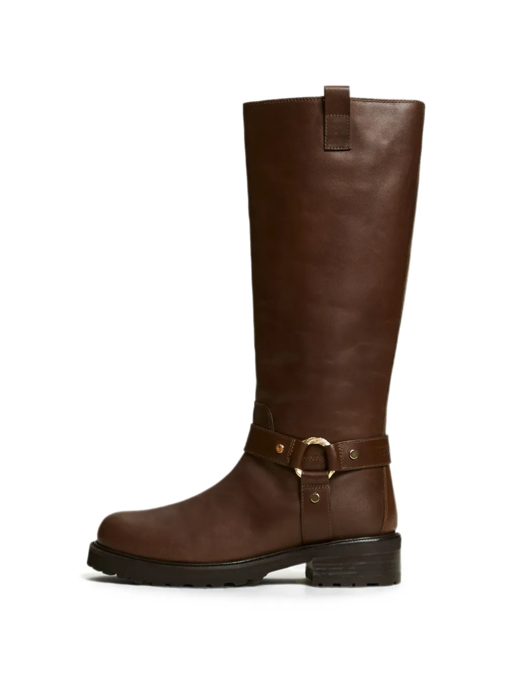 TWINSET leather high biker boots with ring Bruin