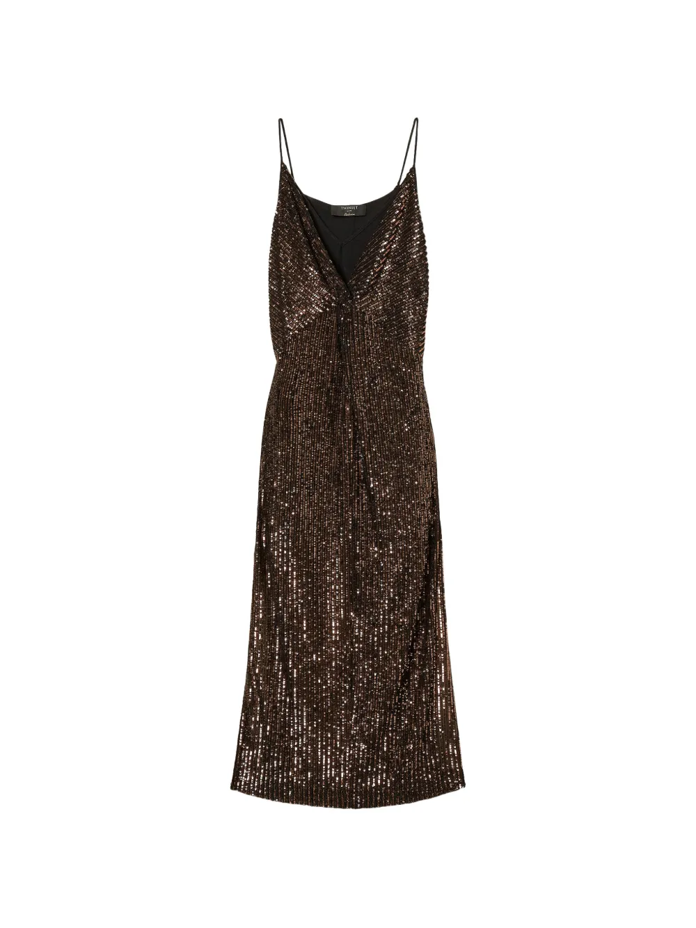 Twinset Sequin Long Dress In Brown