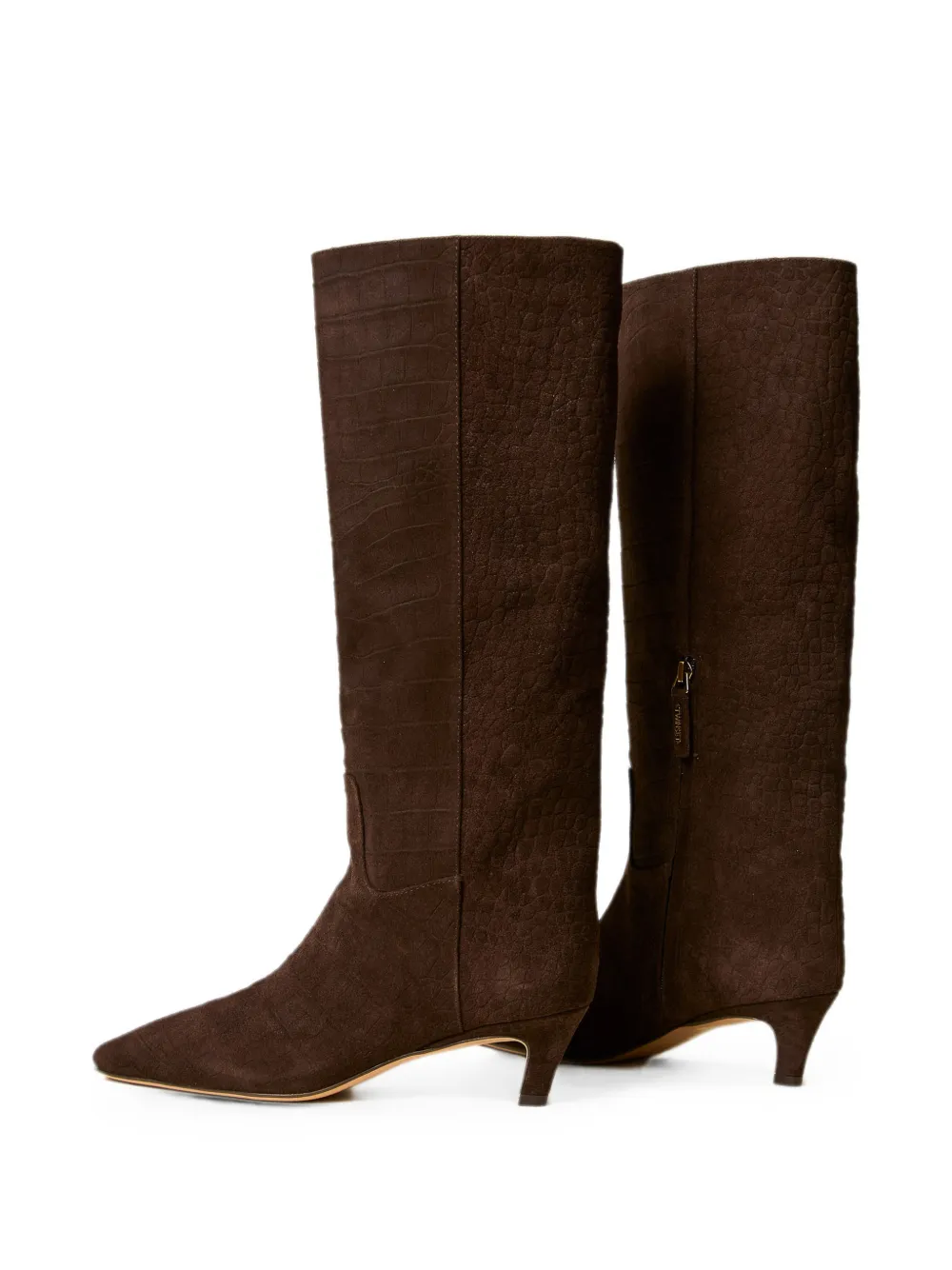 TWINSET crocodile print suede high boots Bruin