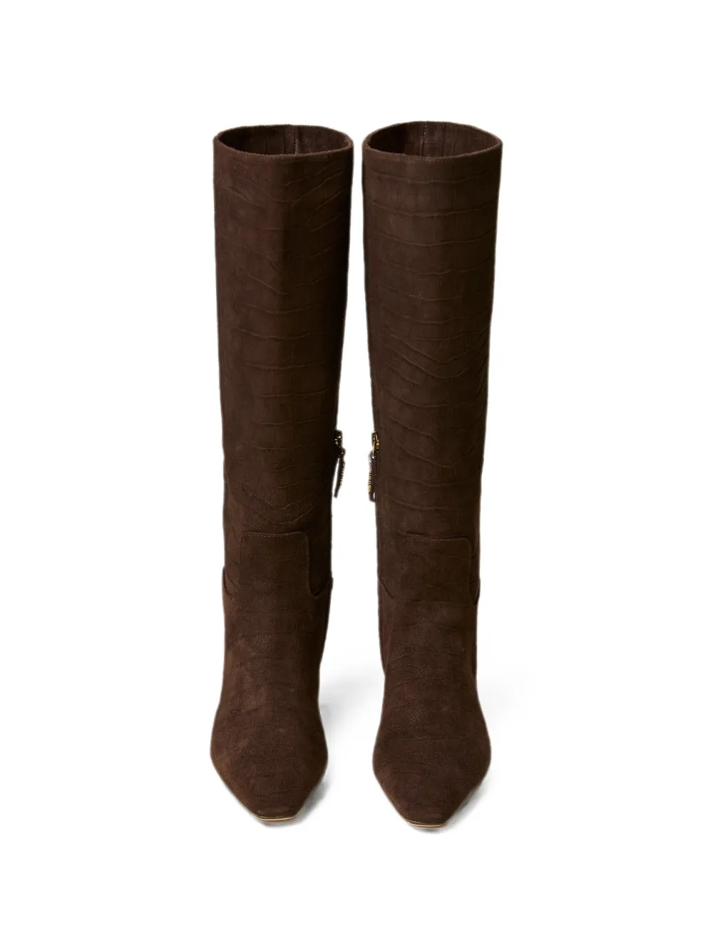 TWINSET crocodile print suede high boots Bruin