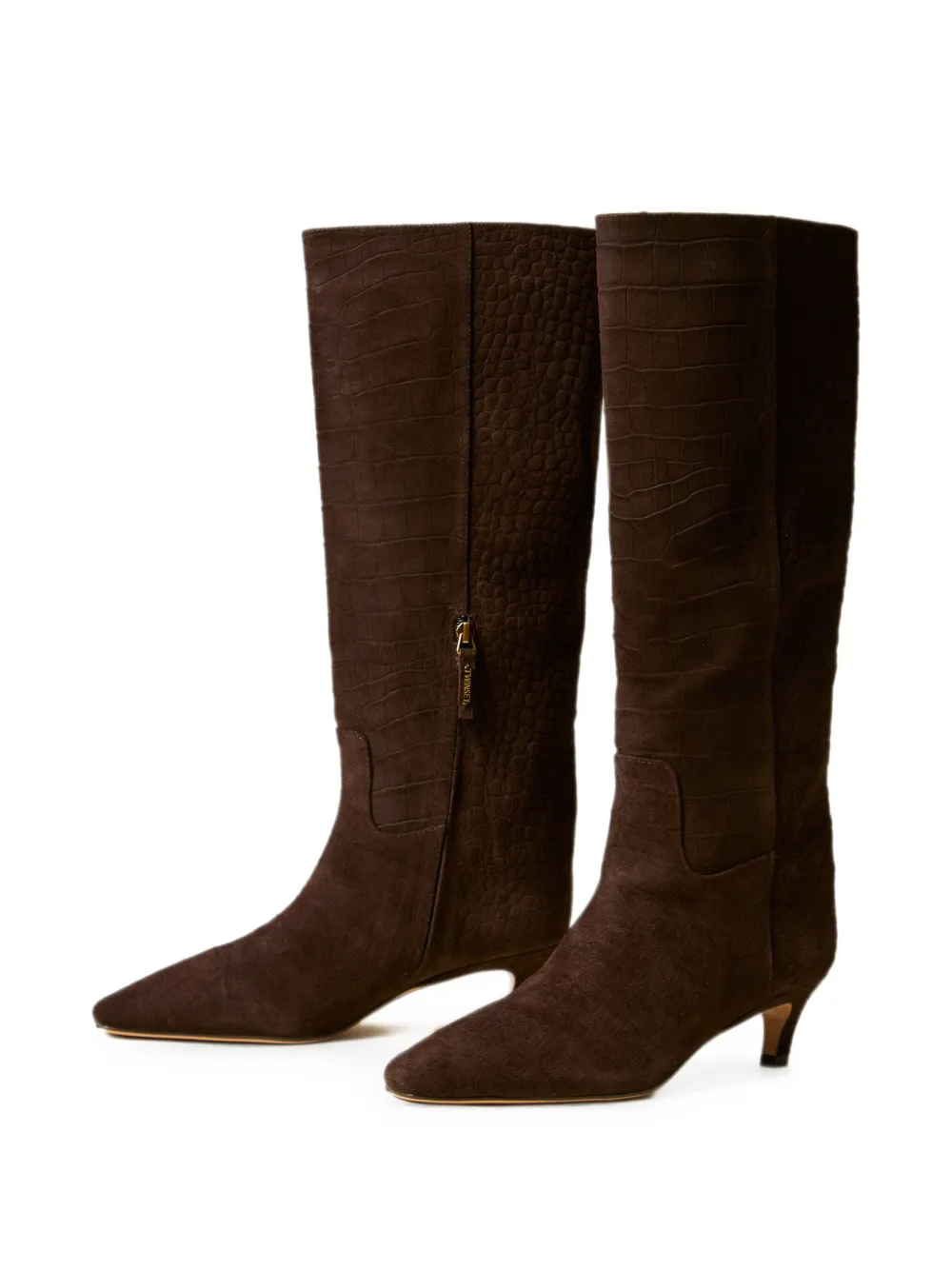 TWINSET crocodile print suede high boots Bruin