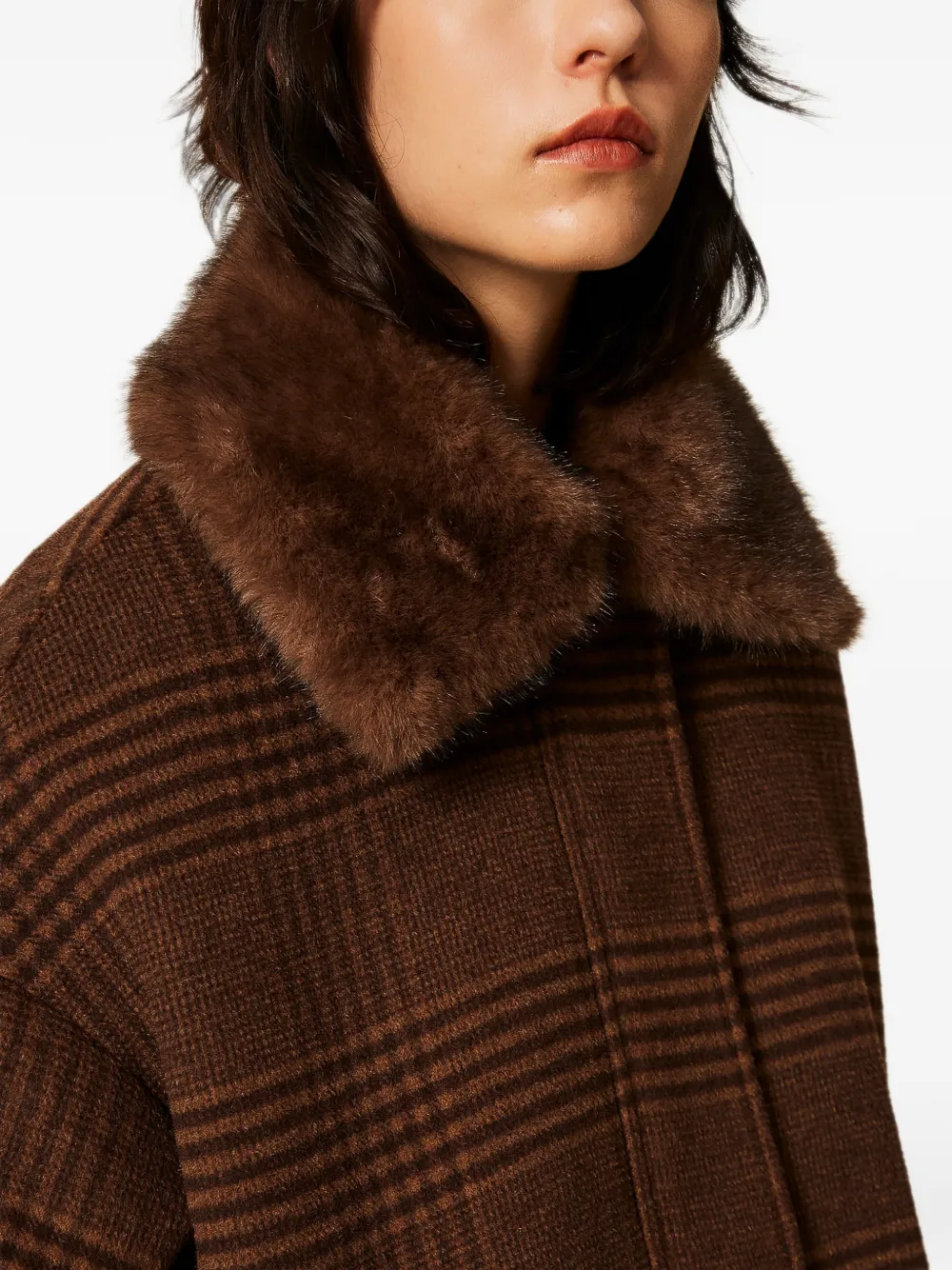 TWINSET Geruite wollen jas met imitatiebont Bruin