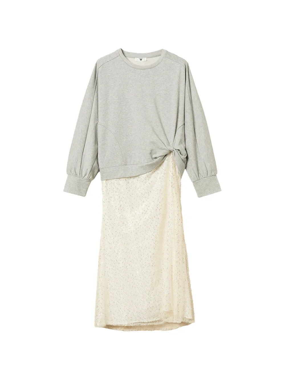 TWINSET plush fabric and embroidered tulle long dress - Grigio