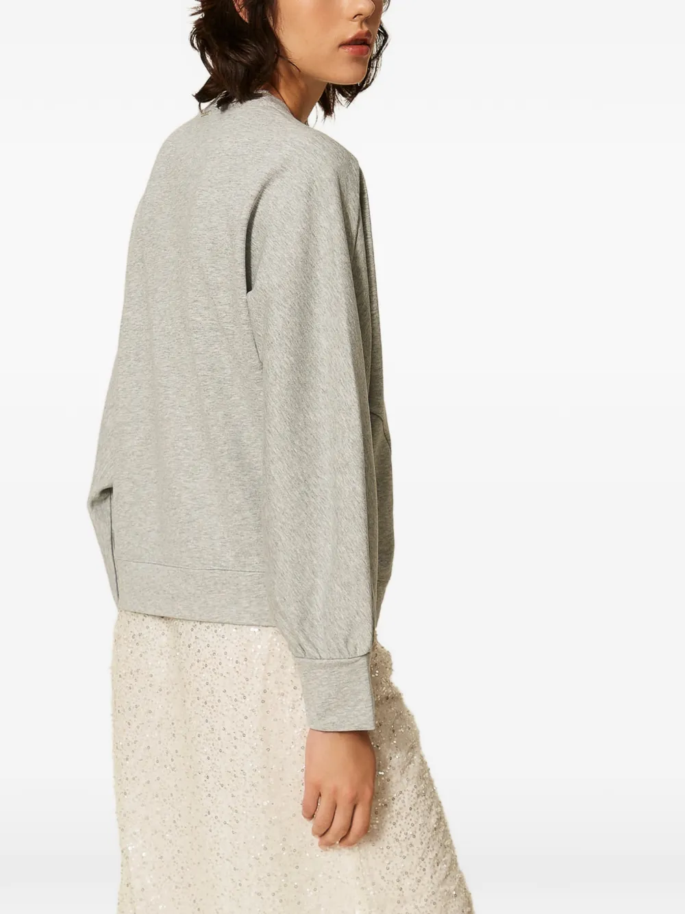 TWINSET Maxi-jurk van pluche stof en geborduurde tule Grijs