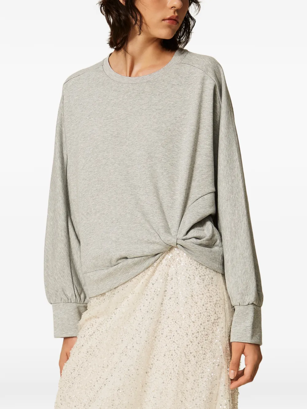 TWINSET Maxi-jurk van pluche stof en geborduurde tule Grijs