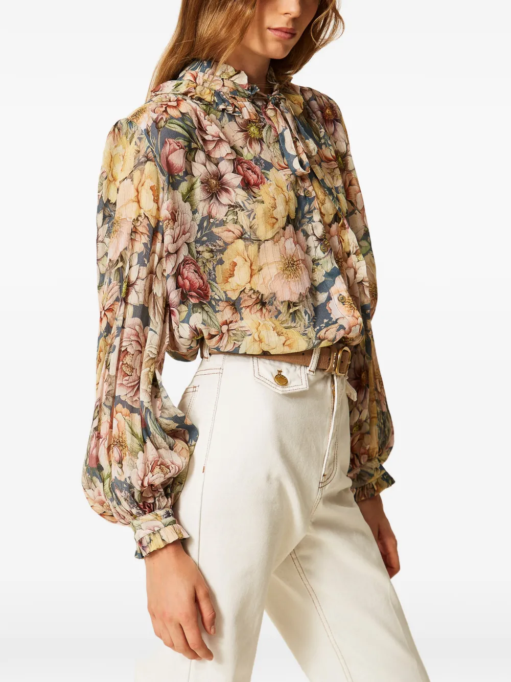 TWINSET Creponne blouse met bloemen-print Blauw