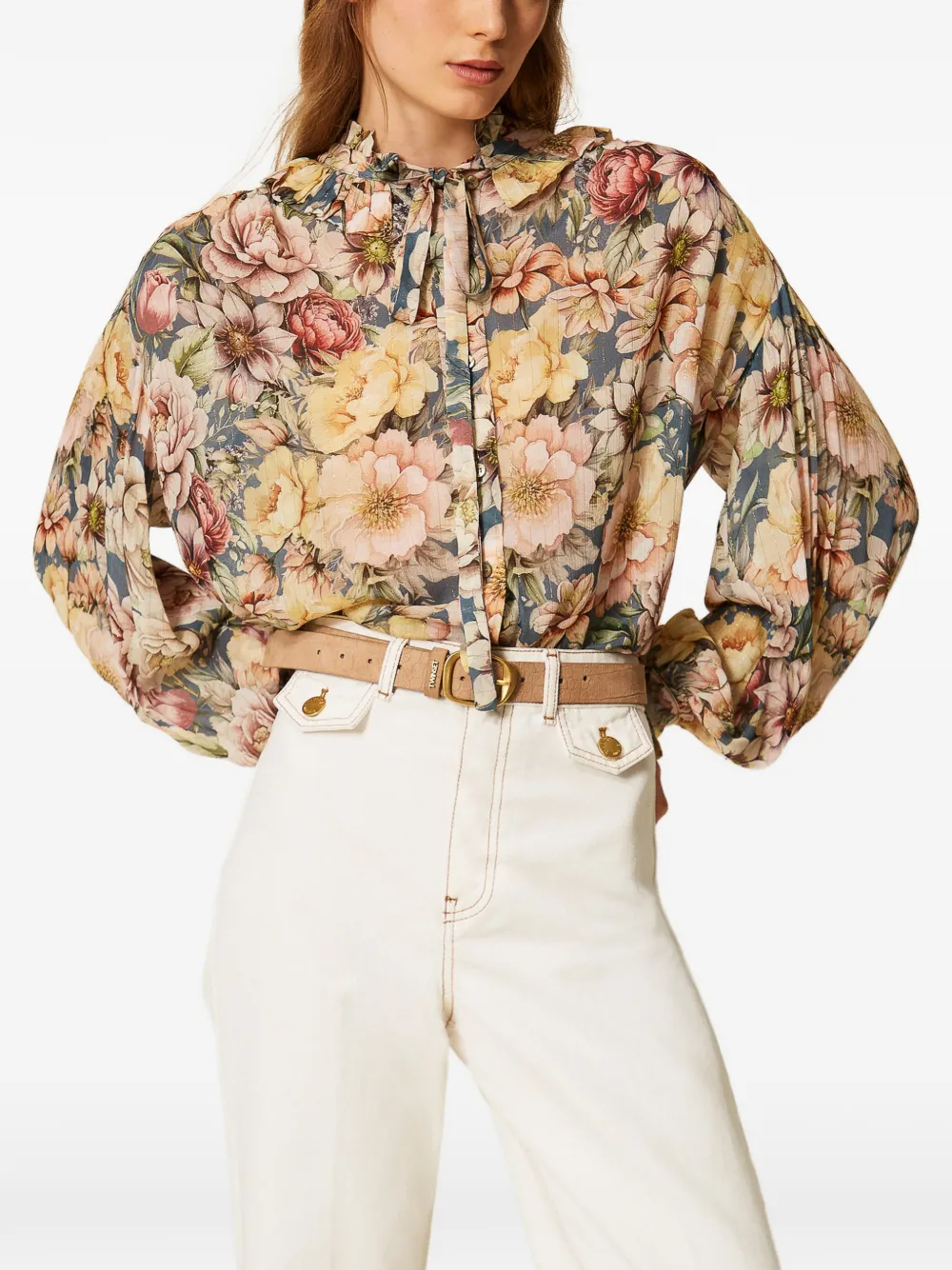 TWINSET Creponne blouse met bloemen-print Blauw