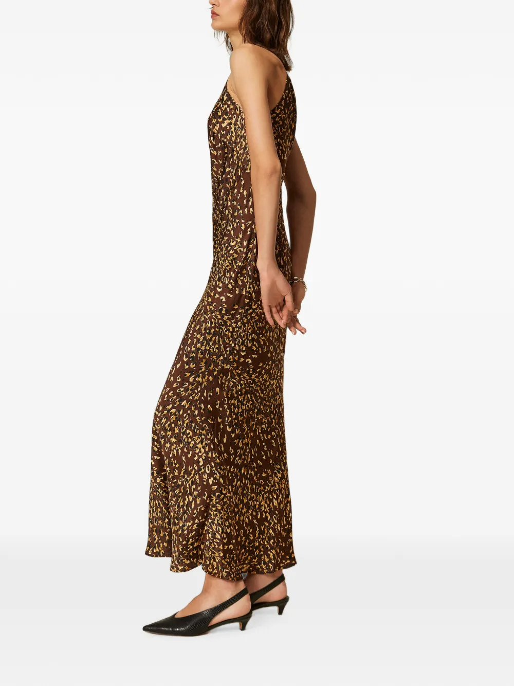 TWINSET Satijnen jurk met halternek en dieren-print Bruin