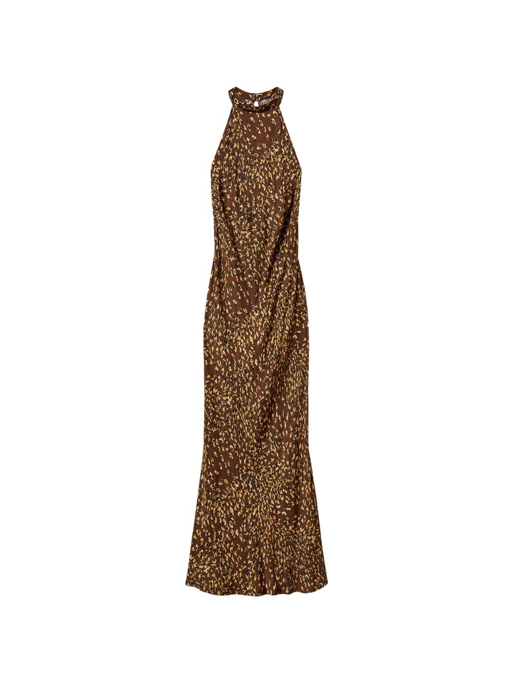 Twinset Long Animal Print Satin Halterneck Dress In Brown