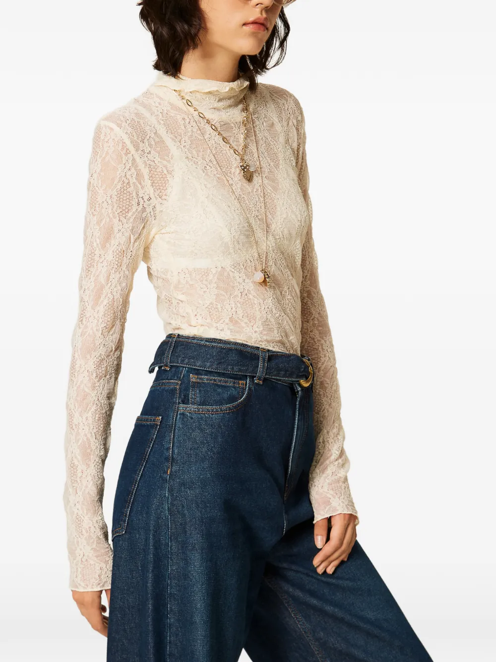 TWINSET Top van stretchkant met col Beige