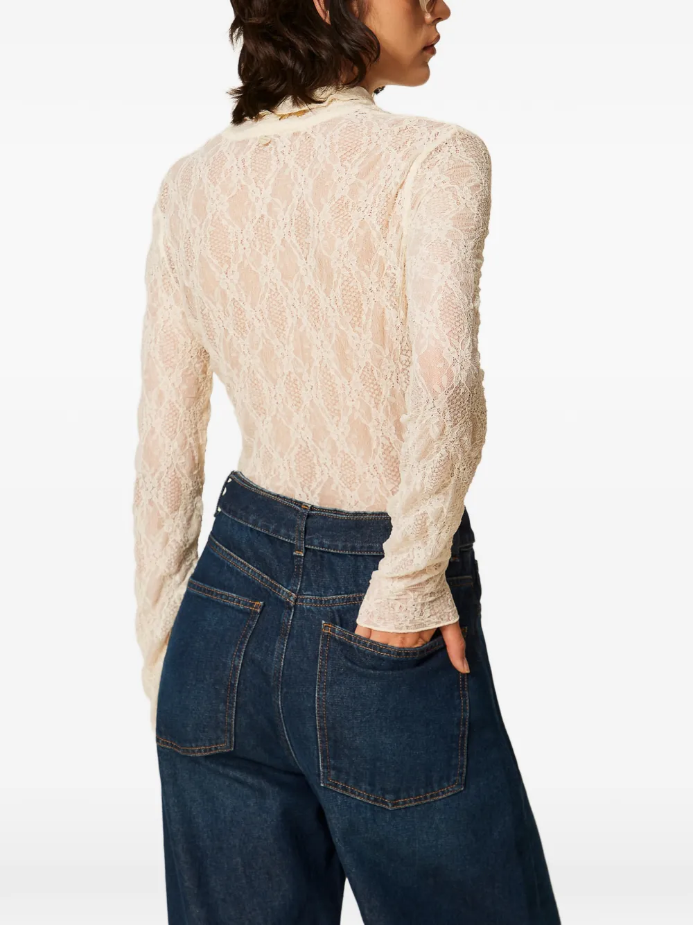 TWINSET Top van stretchkant met col Beige