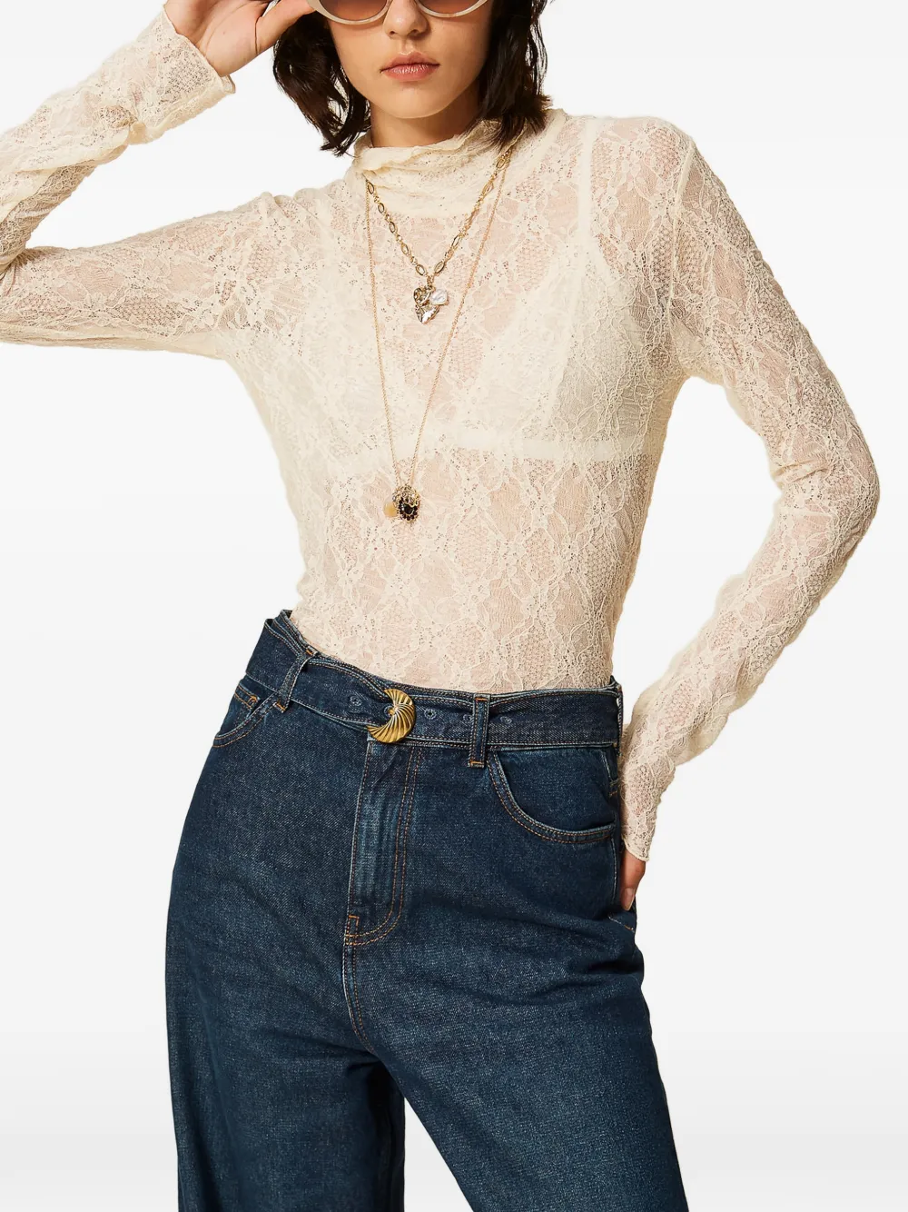 TWINSET Top van stretchkant met col Beige