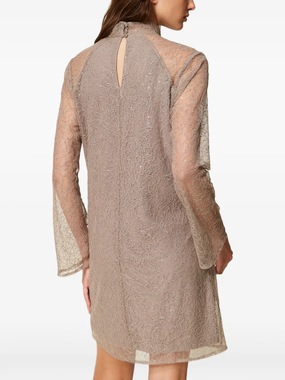 TWINSET short lace dress with sequins Beige