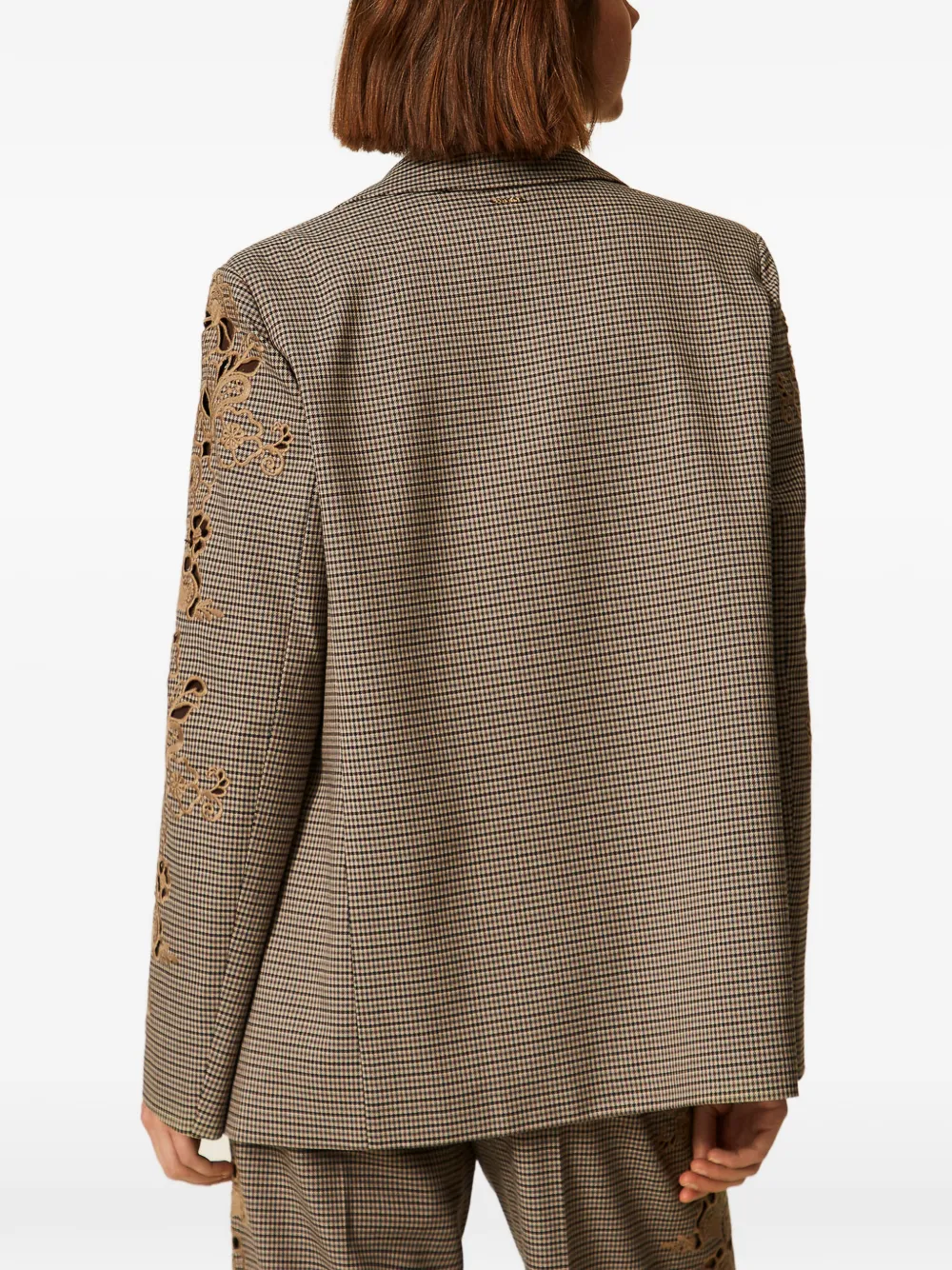 TWINSET Blazer met pied-de-poule print en borduurwerk Bruin