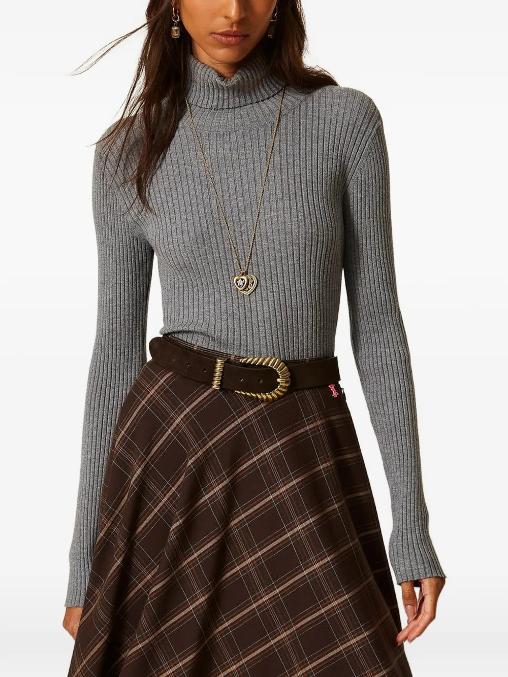 TWINSET Ribgebreide coltrui Grijs