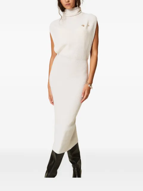 TWINSET long wool-blend knit dress with brooch