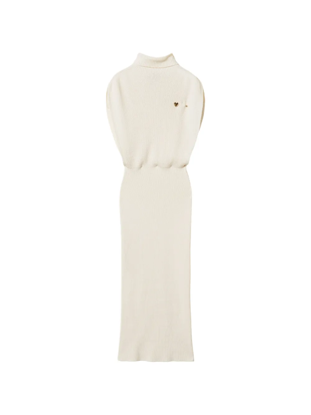 TWINSET long wool-blend knit dress with brooch - Toni neutri