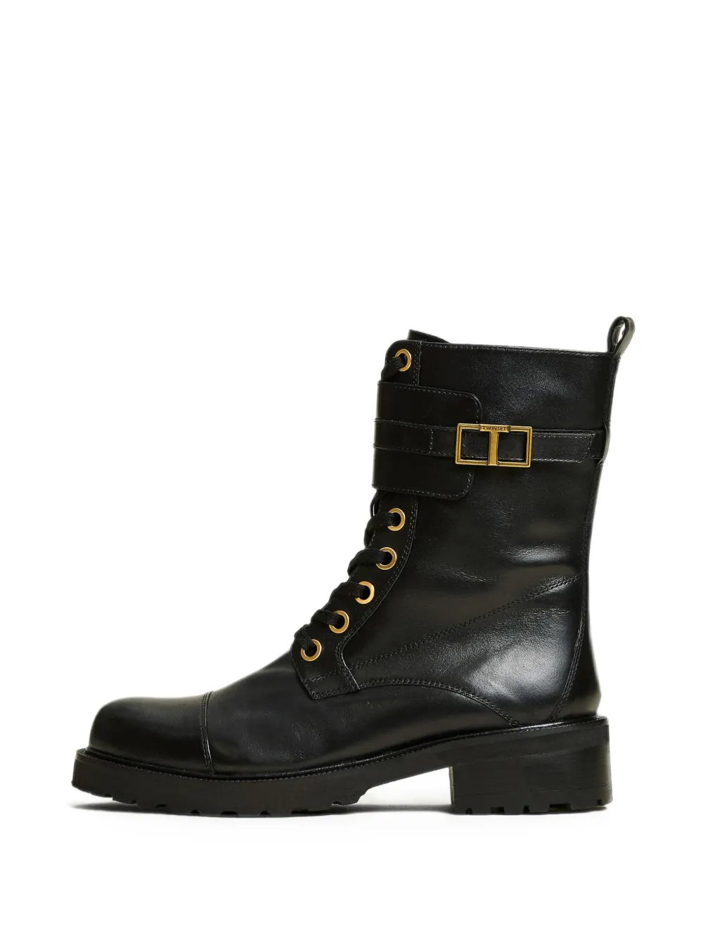 TWINSET bottines de combat à lacets et boucle logo - Noir