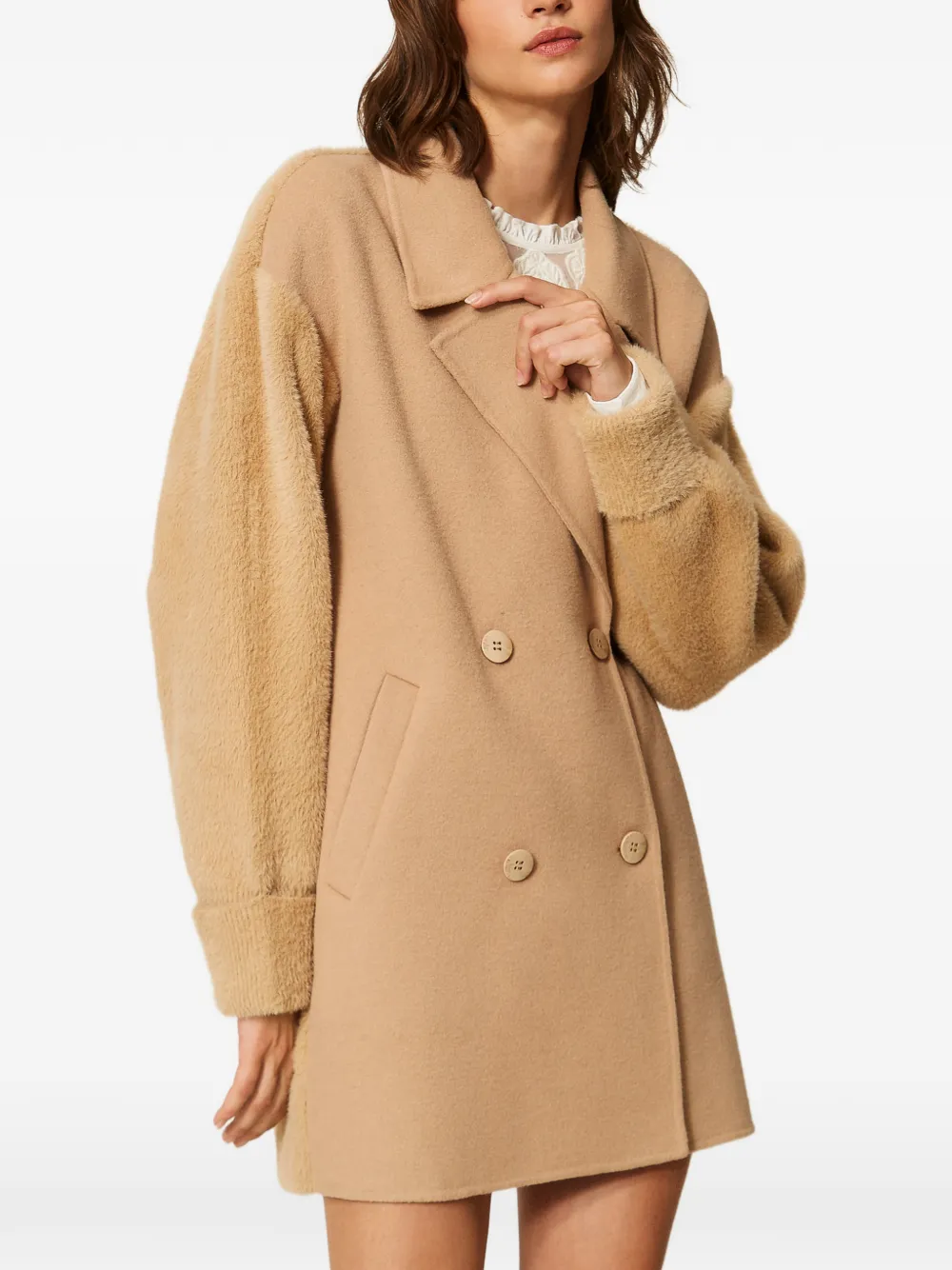 TWINSET Jas van dubbelzijdige wolblendstof Beige