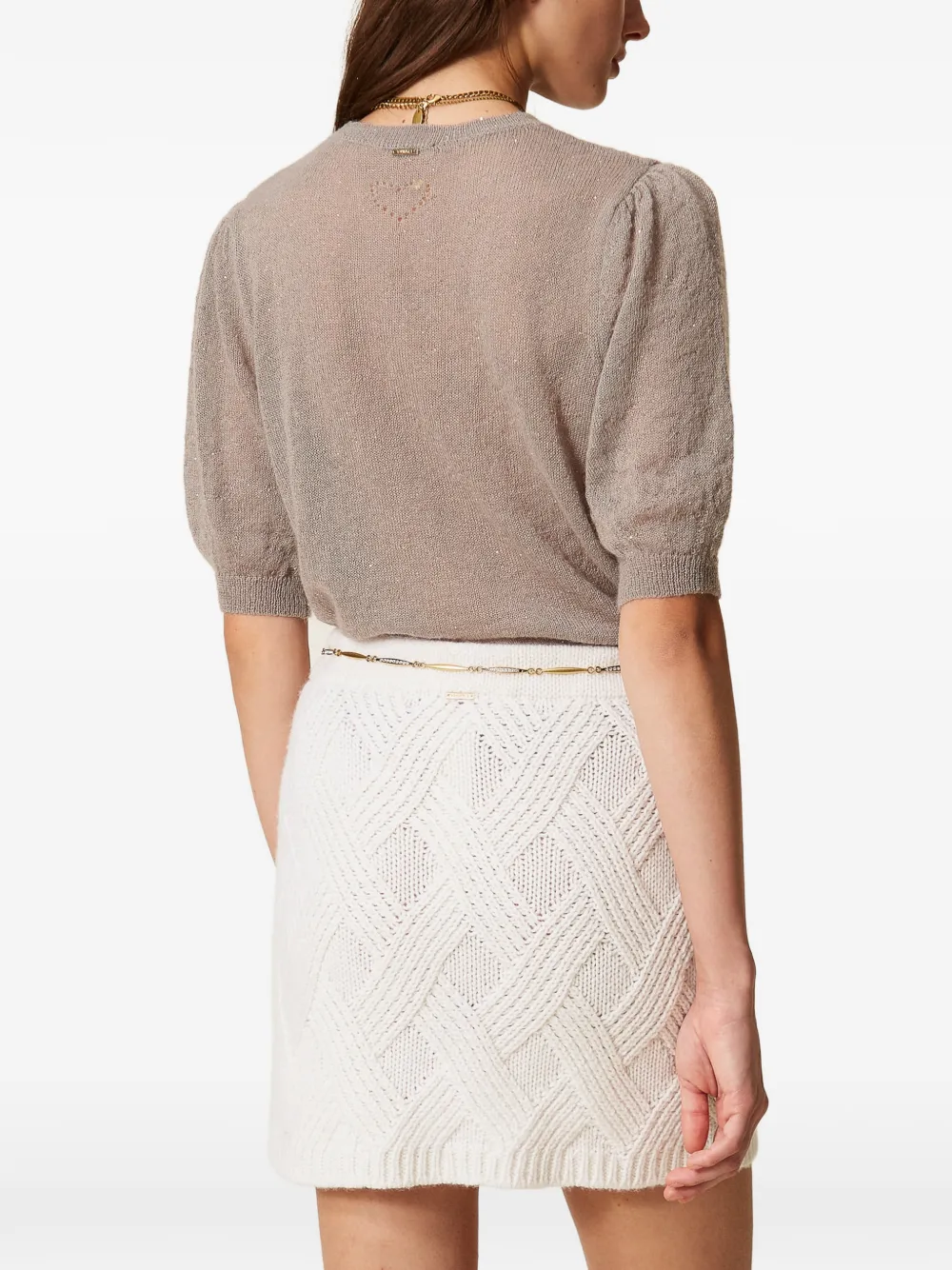 TWINSET short knit skirt with criss-cross pattern Beige