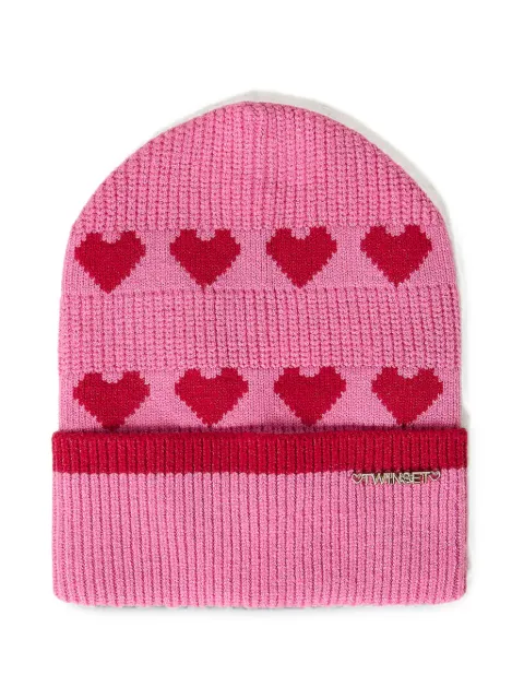 TWINSET Kids jacquard knit beanie hat with heart pattern