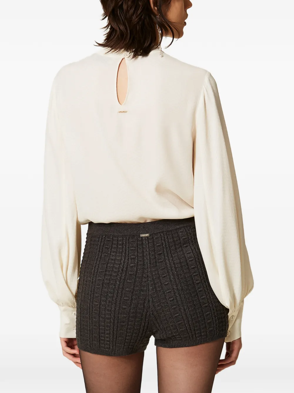 TWINSET Gebreide shorts met metalen knopen Grijs