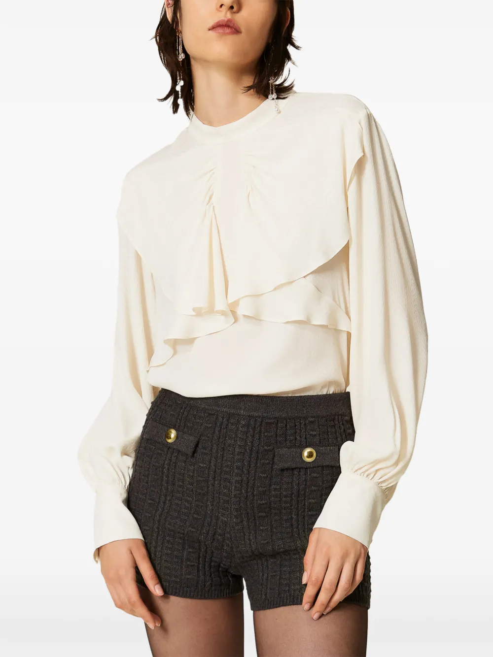 TWINSET Gebreide shorts met metalen knopen Grijs