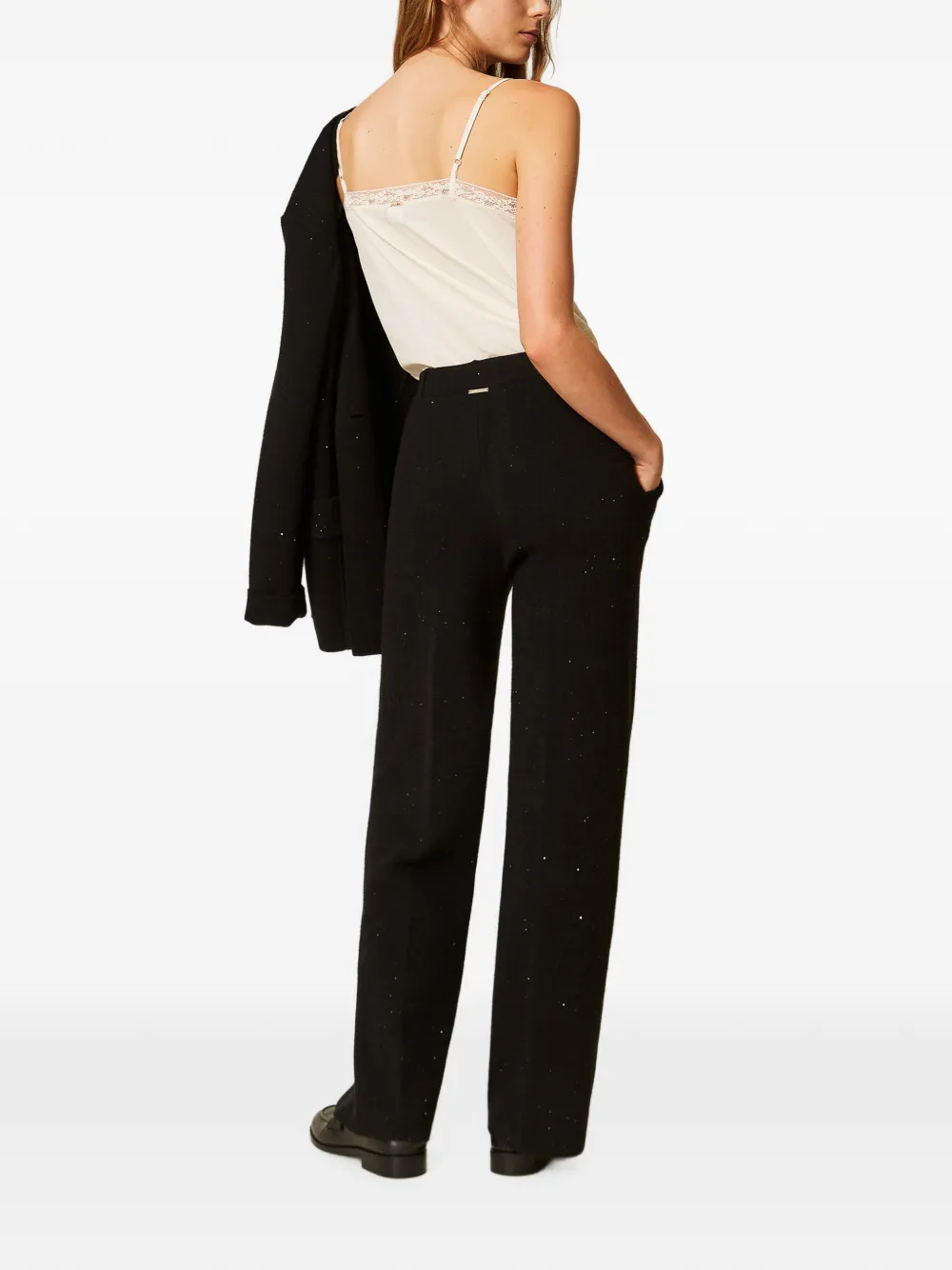 TWINSET Gebreide broek met pailletten Zwart