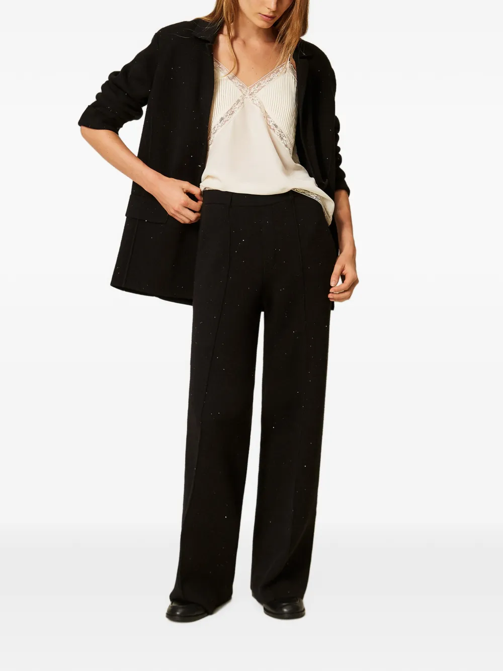 TWINSET Gebreide broek met pailletten Zwart