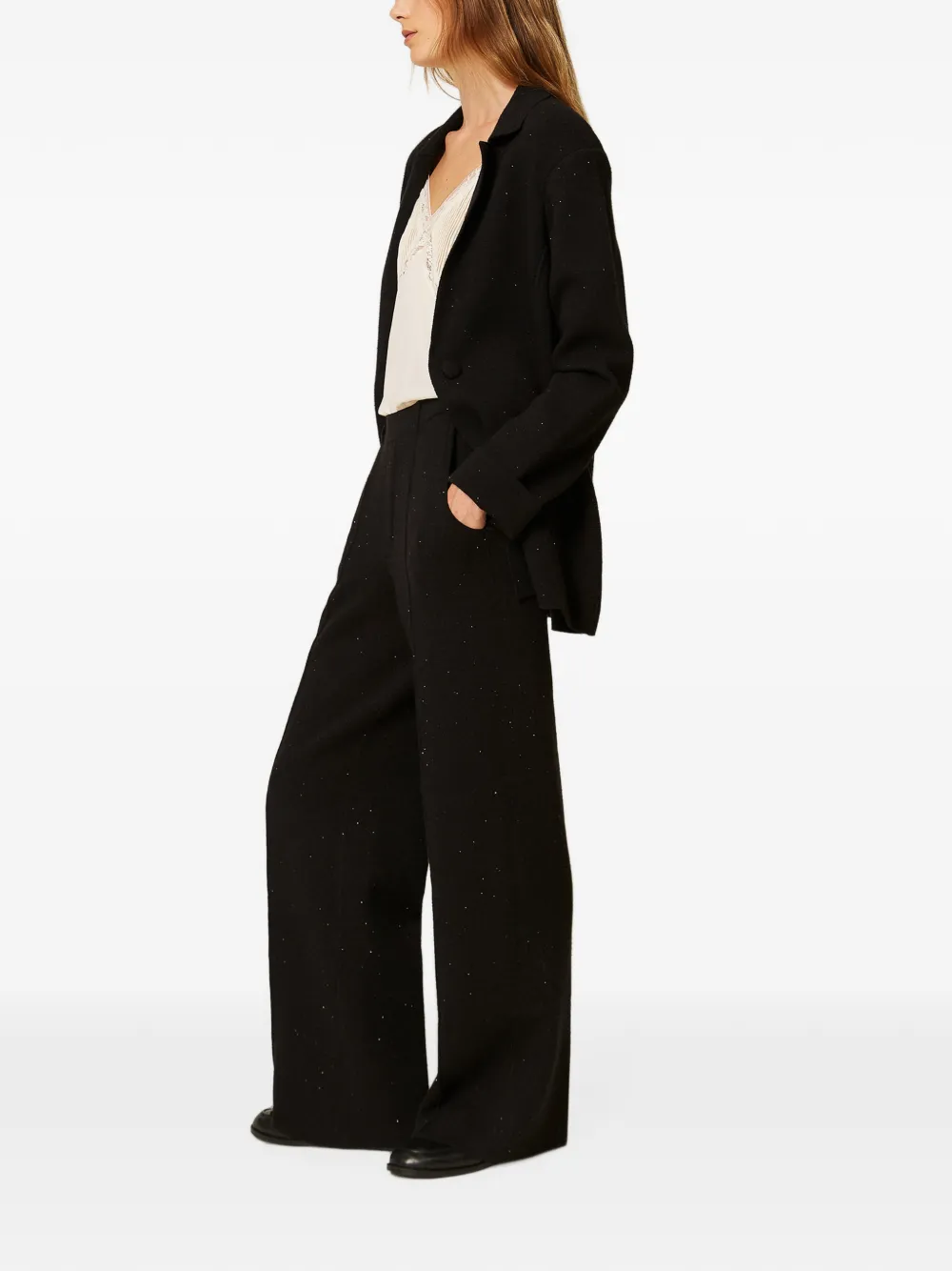 TWINSET Gebreide broek met pailletten Zwart