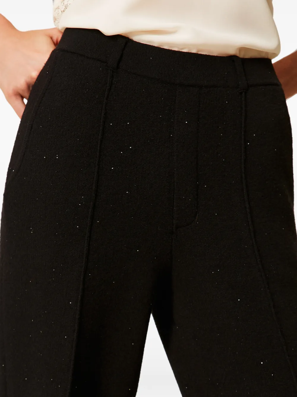 TWINSET Gebreide broek met pailletten Zwart