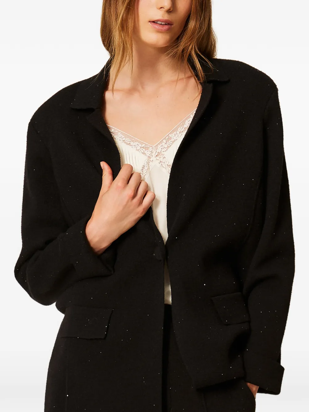 TWINSET Gebreid jack met pailletten Zwart