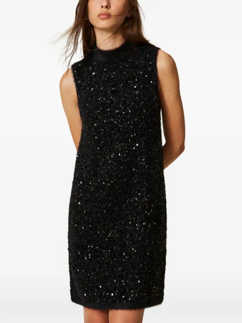 TWINSET vestido corto con cuello alto y bordado