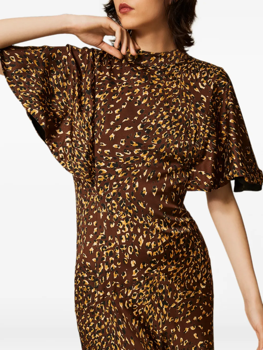 TWINSET Satijnen maxi-jurk met dieren-print Bruin