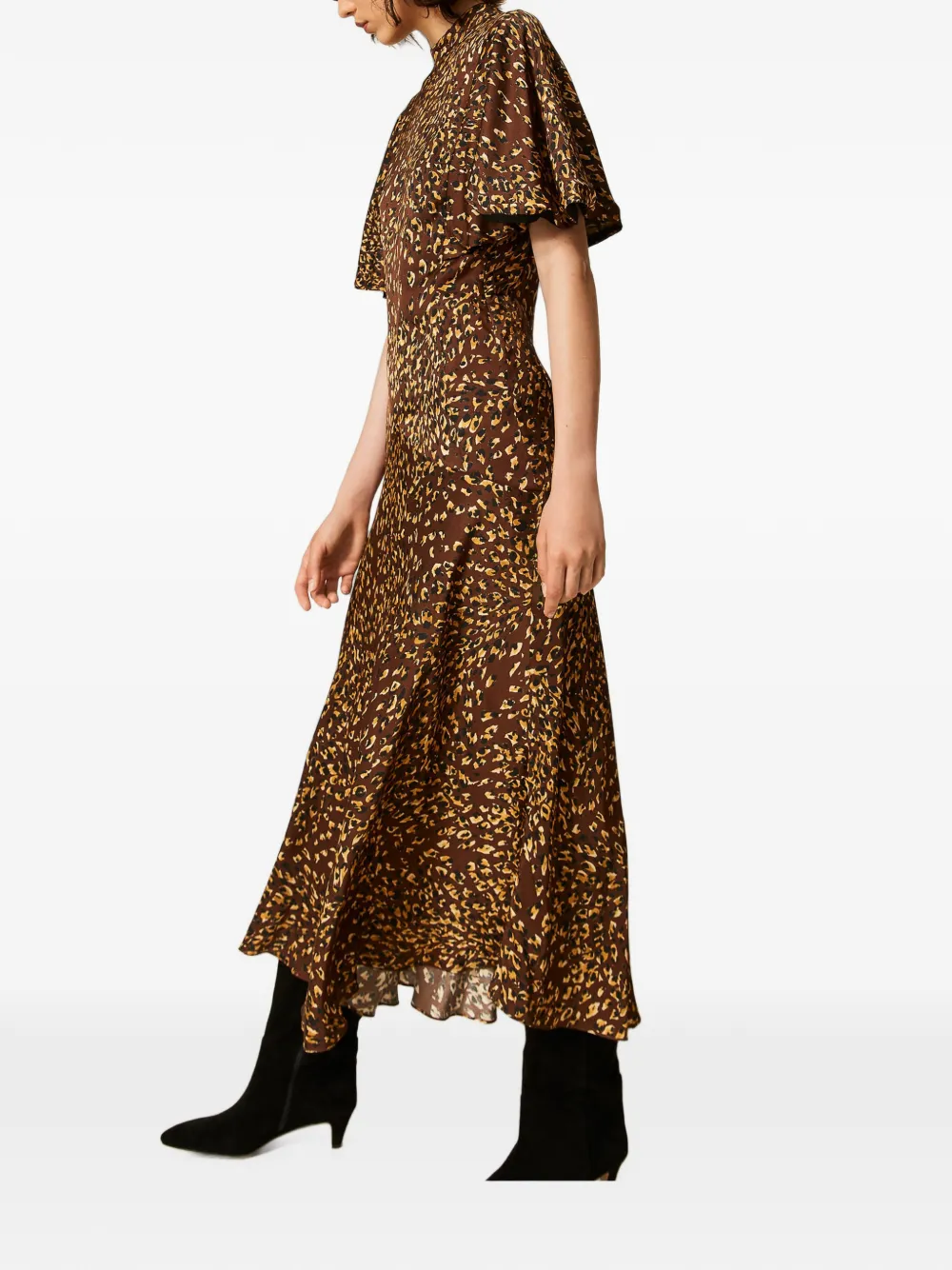 TWINSET Satijnen maxi-jurk met dieren-print Bruin