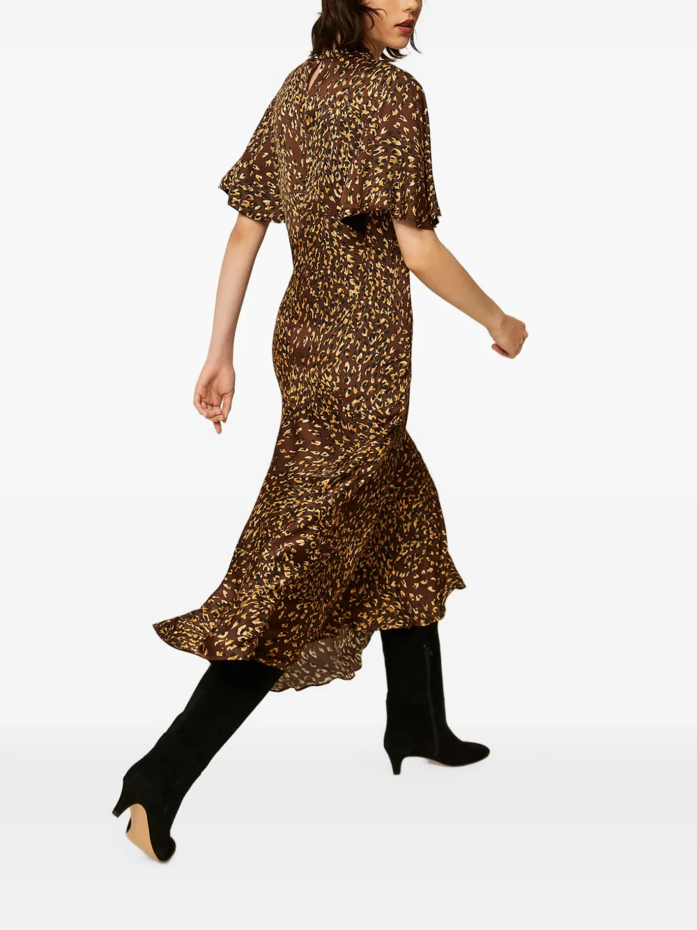 TWINSET Satijnen maxi-jurk met dieren-print Bruin