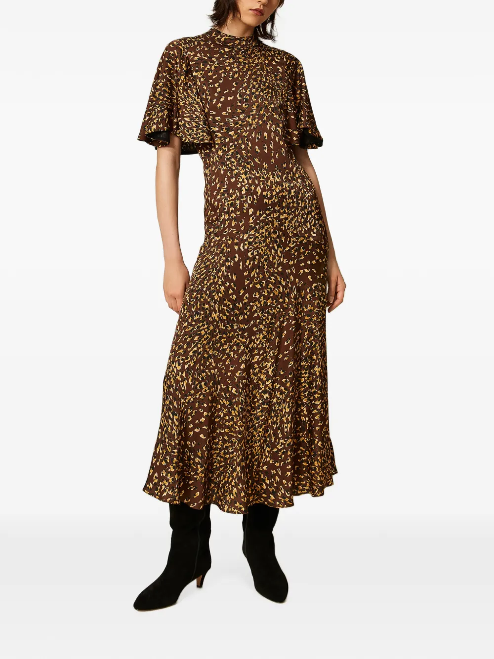 TWINSET Satijnen maxi-jurk met dieren-print Bruin