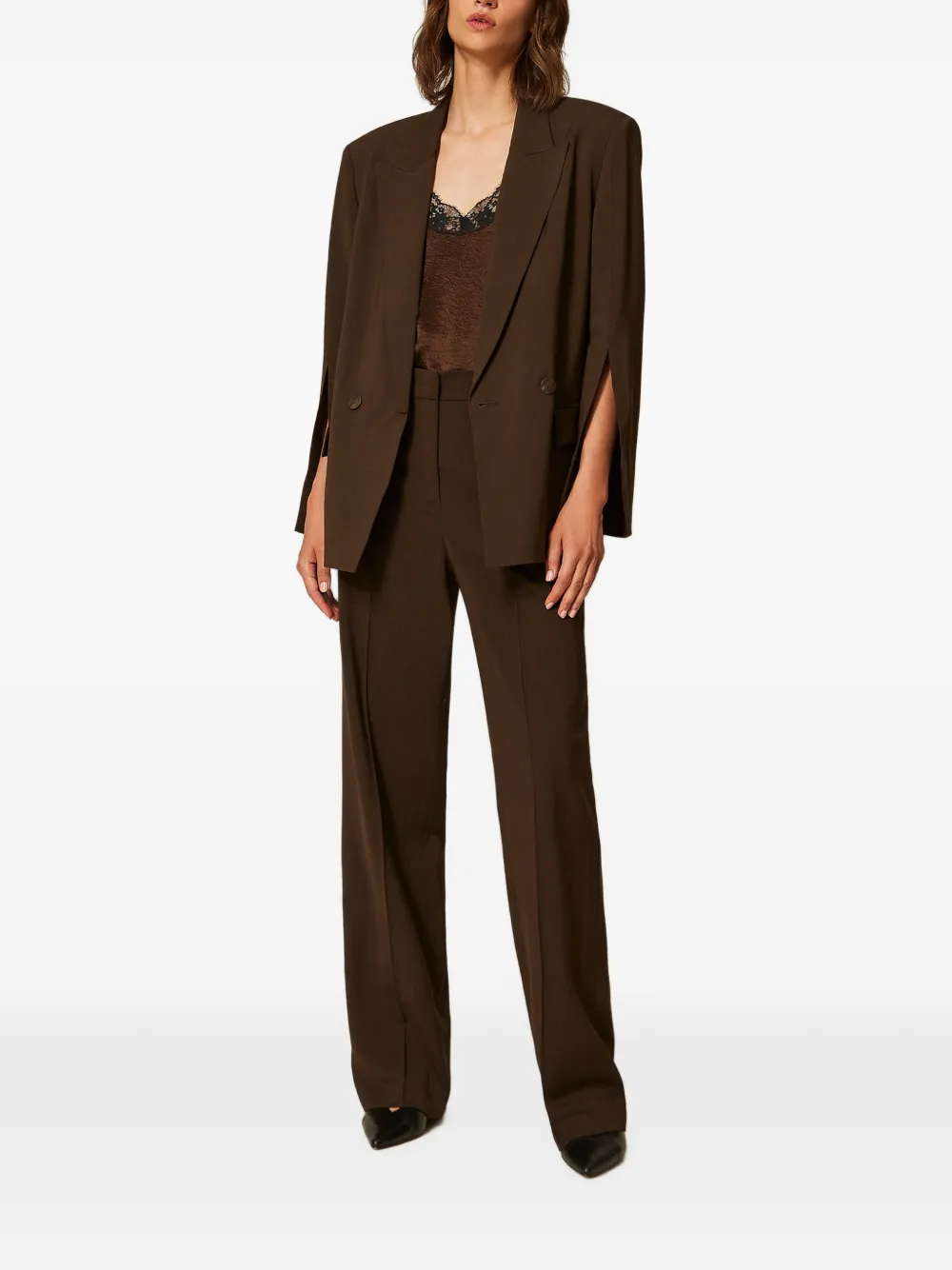 TWINSET Straight twill broek met zakken Bruin