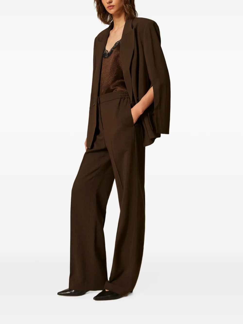 TWINSET Straight twill broek met zakken Bruin