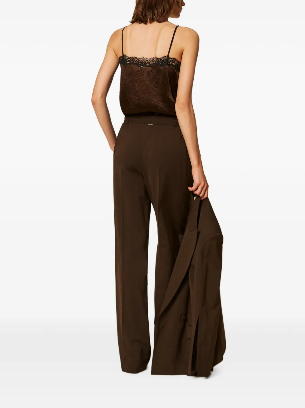 TWINSET Straight twill broek met zakken Bruin