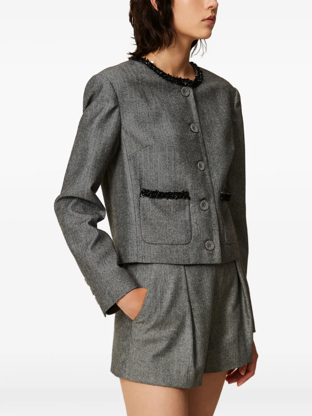 TWINSET Jack van wolblend met chevron-streep Grijs