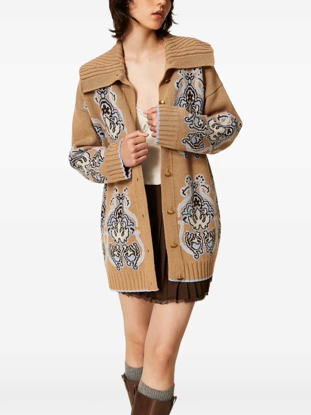 TWINSET Gebreid vest van wolblend met jacquard Beige