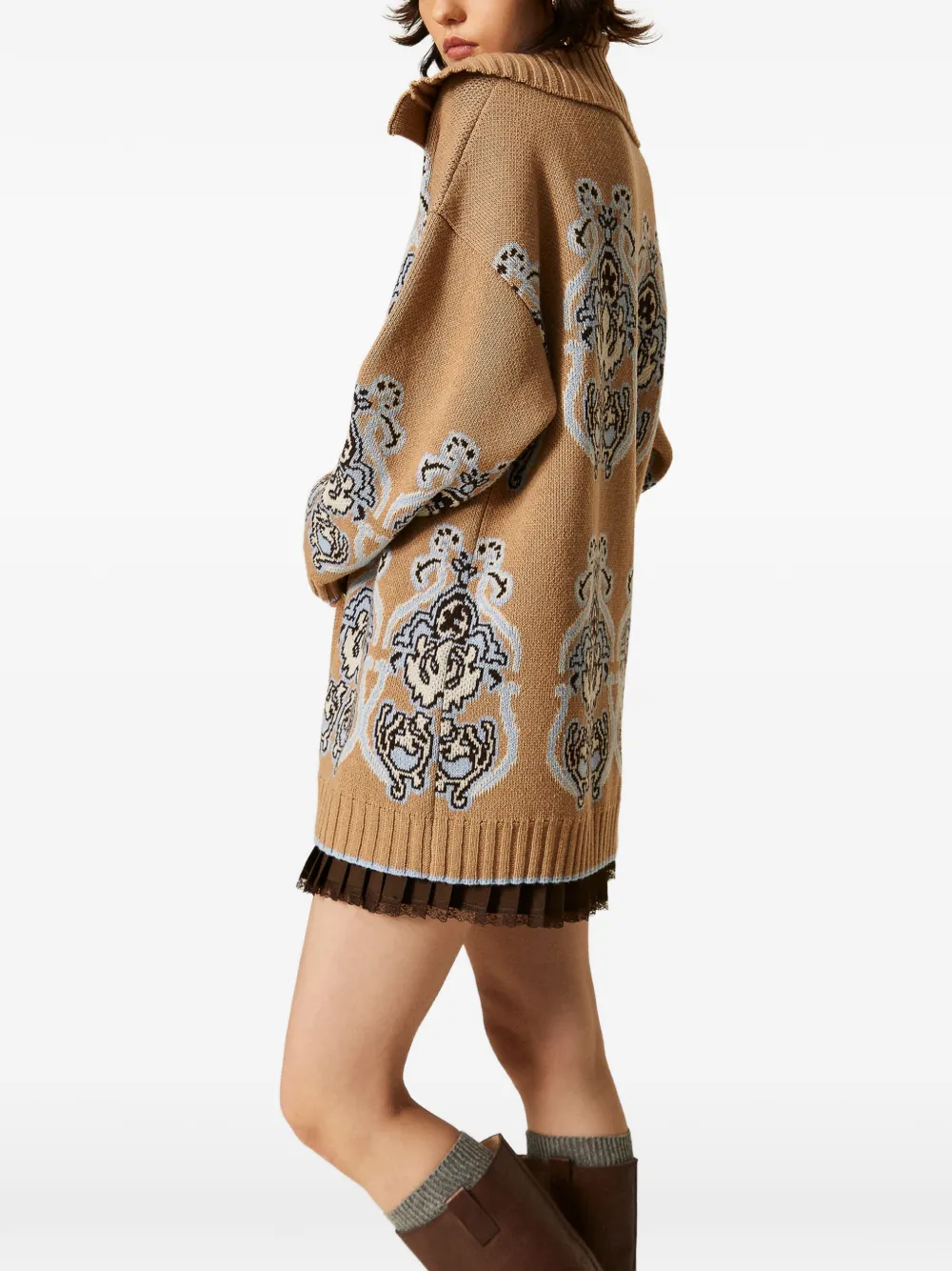 TWINSET Gebreid vest van wolblend met jacquard Beige
